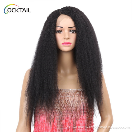 High temperature fiber yaki tangle free synthetic lace wig, kinky straight synthetic wig